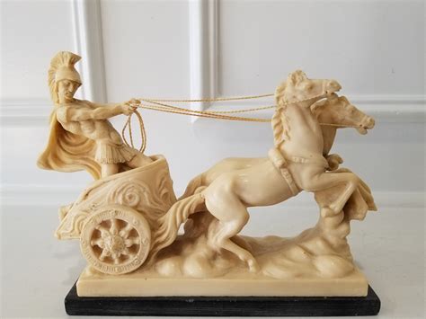 Antique Ivory Stone Roman Chariot Warrior And Horses Cart Etsy