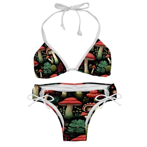 Mushroom Stylish Bikini Set With Detachable Sponge And Adjustable Strap