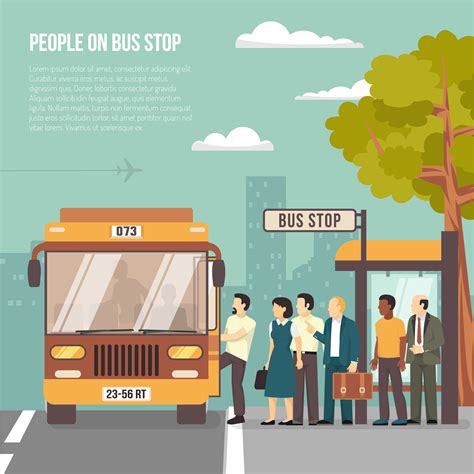 City Bus Stop Flat Poster 466913 Vector Art at Vecteezy