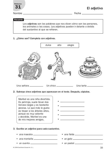 Lengua Repaso Y Ampliaci N Primaria Santillana Adjetivos