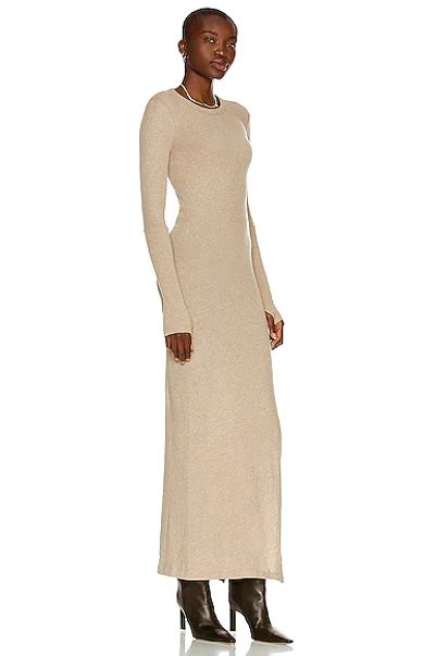 Enza Costa Cashmere Long Sleeve Crew Slit Maxi Dress In Khaki Modesens