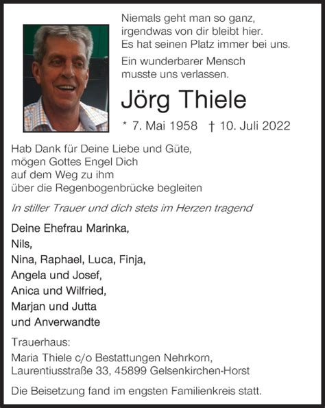 Traueranzeigen von Jörg Thiele Trauer in NRW de