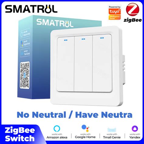 SMATRUL Tuya Zigbee Smart Push Switch Light No Neutral Wire No