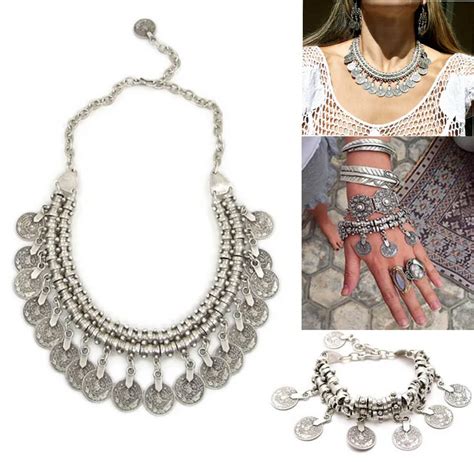 Bohemian Gypsy Love Affair Collar Pulsera Set Antalya Plata Moneda