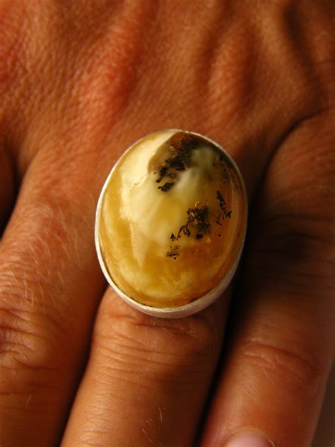 Amber Ring Genuine Amberstone Green Ovale Shape Sterling Silver 925