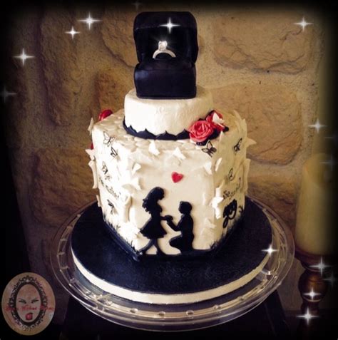 Engagement Cake Silhouette Couple With Sugar Diamond Ring