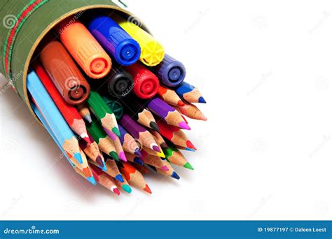 Color Pencils And Pens Stock Image Image Of Bright Diverse 19877197