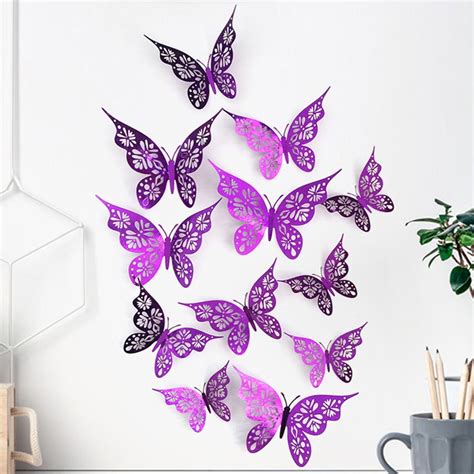 12 Pcs 3d Butterfly Wall Stickers Room Diy Decal Home Decor Multiple Colour