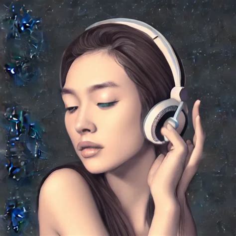 An Illustration Of A Beautiful Woman Listening To Stable Diffusion