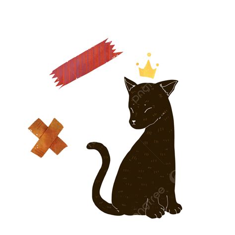 Animal Black Cat Crown Tape Animal Cat Black Cat Png Transparent