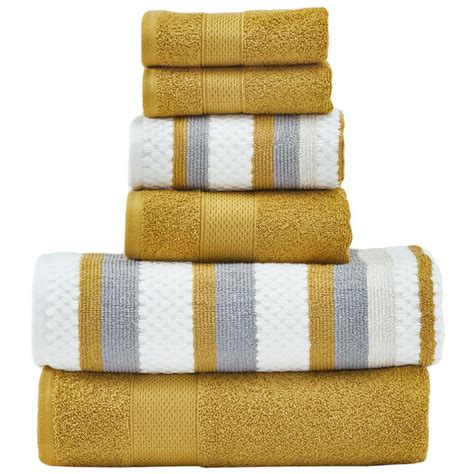 Modern Threads 6 Piece Cotton Bath Towel Set Pax Jacquard Design Gold