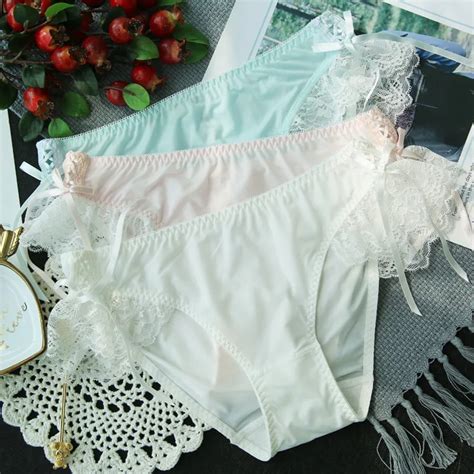 Japanese Silky Milk Silk Bow Tie Low Waist Women Underwear Lace Lady