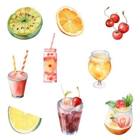 Premium Vector Watercolor Of Cute Food And Drink Clipart Isolate On