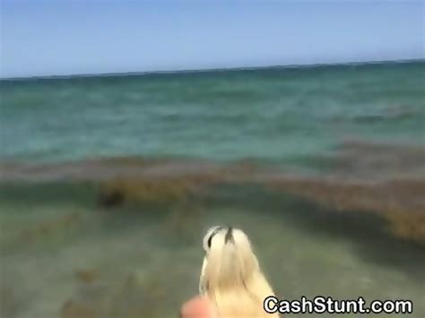 Blonde Amateur In Yellow Bikini Flashing On Public Beach