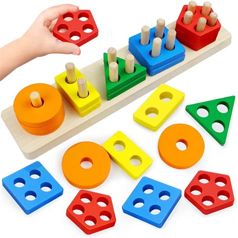 Wooden Shape Sorter Stacker Toddlers Puzzles Toy Montessori Color