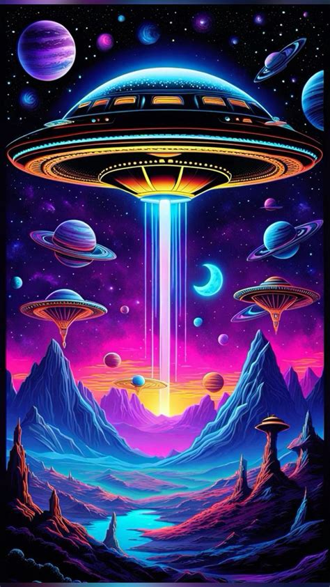 Alien UFO space landscape, neon sci-fi fantasy lockscreen art in 2024 | Alien artwork, Fantasy ...