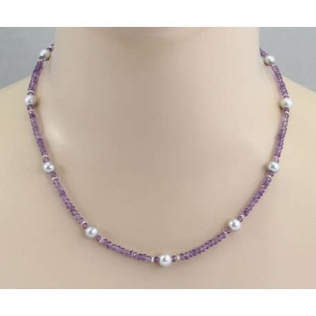 Amethyst Kette facettiert mit Süßwasser Perlen 47 5 cm Edelsteinketten