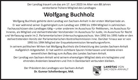 Traueranzeigen Von Wolfgang Buchholz Abschied Nehmen De