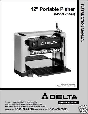 Delta 12 Planer Instruction Manual Model No 22 540 EBay