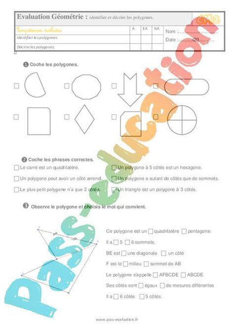 Identifier et décrire les polygones au Cm2 Evaluation QCM Quiz