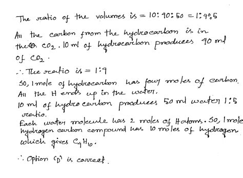 Ml Of Gaseous Hydrocarbon On Combustion Gives Ml Of Co G And