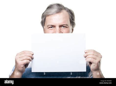 Mature Man Holding A Blank Billboard Isolated On White Background Stock Photo Alamy