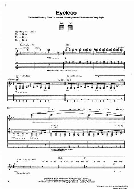 Eyeless Gitarre Tab Pdf Noten Von Slipknot In F Dur Fbd 3149