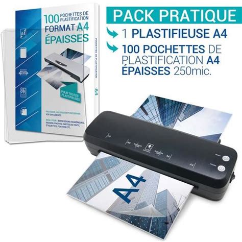 Plastifieuse A4 A5 A6 A7 Compacte Et Rapide Avec 100 Pochettes A4 125