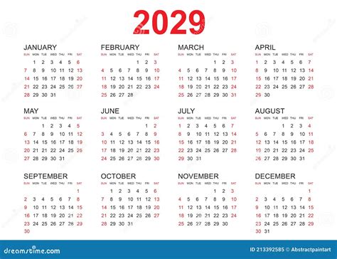 Simple 2029 Year Calendar Cartoon Vector | CartoonDealer.com #117604909