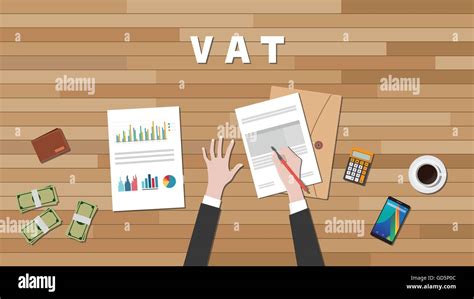 Vat Value Added Tax With Businessman Hand Write A Graph And Text On