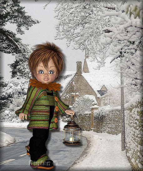 A Digital Painting Of A Boy With A Lantern In His Hand On A Snowy Road