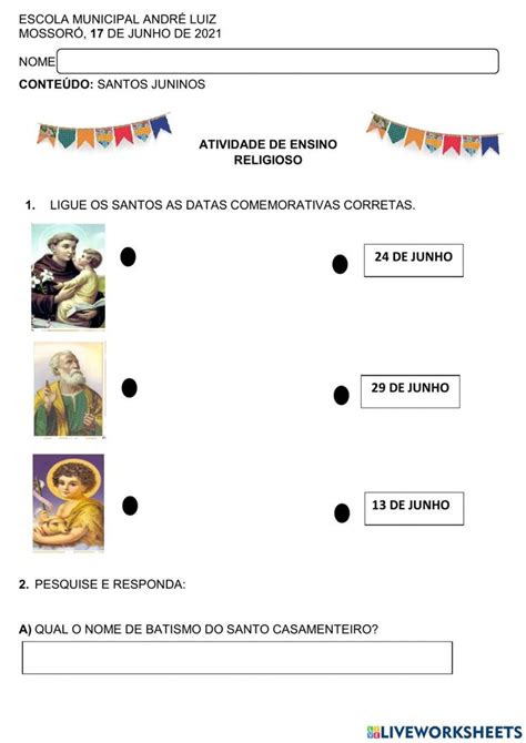 Atividade assíncrona de ensino religioso worksheet Online workouts