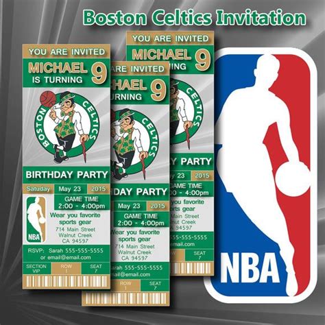 Boston Celtics Nba Birthday Invitation Basketball Ticket Invitation