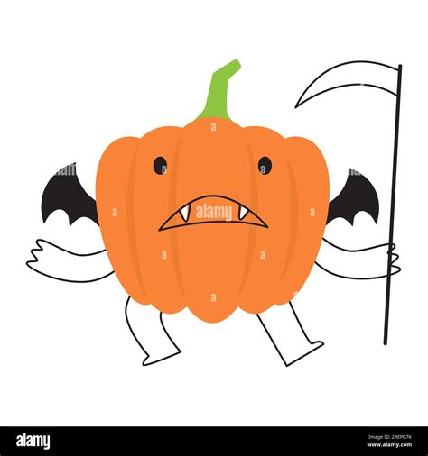 Pumpkin With Grim Reaper Costume Halloween Cartoon Character Vector