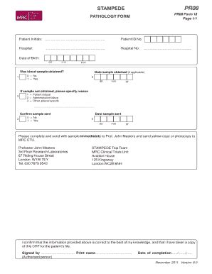 Fillable Online Pr Form Pathology Form V Pmd Stampede