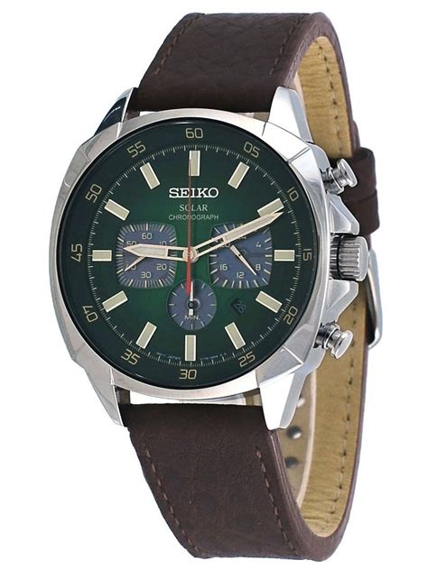 Seiko Seiko Ssc Men S Recraft Solar Green Dial Brown Leather Strap