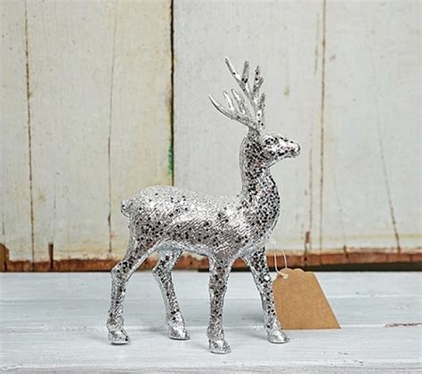 Silver Glittered Sequin Reindeer Figurine Table Decor Home Decor