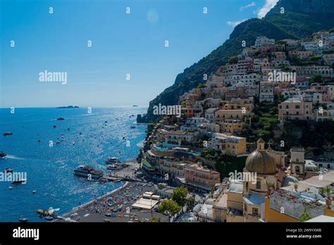 Panoramic Aerial View Of Beautiful Town Of Positano A Famous Tourist