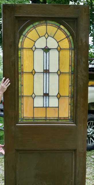 Antique Oak Door With Leaded Stained Glass Coolsalvage