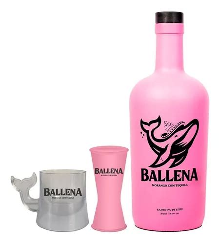 Kit Ballena Licor Morango 750ml 1 Dosador E 1 Copo Shot