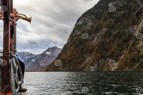 Trumpeter On A Boat In Berchtesgaden Stock Image Image Of Religion