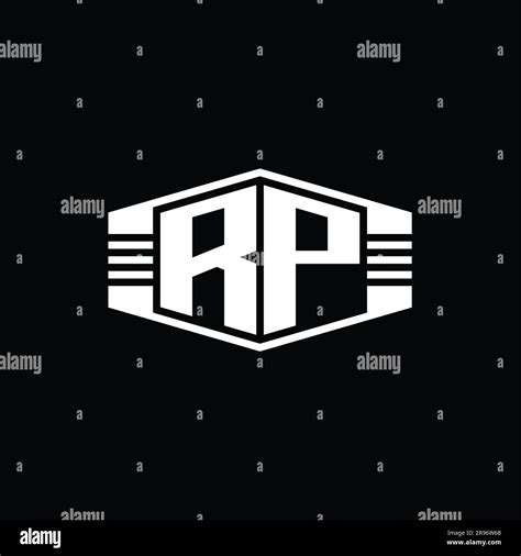 RP Letter Logo monogram hexagon emblem shape with stripes outline style ...