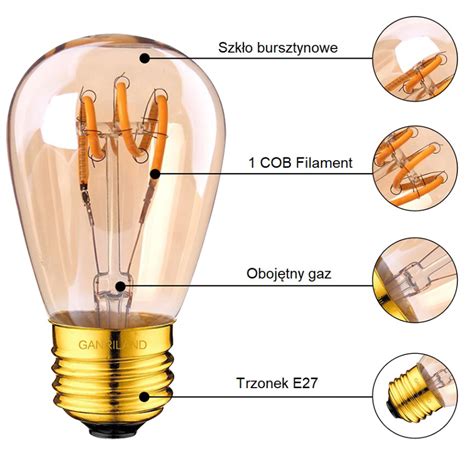 Ar Wka Amber Led E St W Filament Spirala Vintage Barwa Ciep A