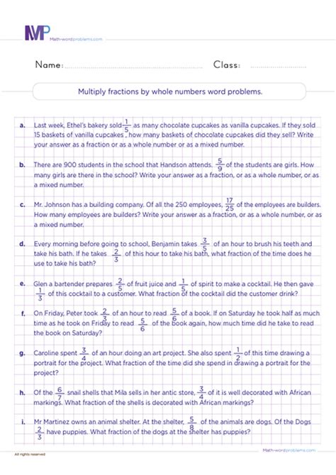 Multiply Fractions By Whole Numbers Word Problems