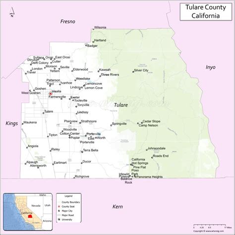 Tulare County Map California Usa Towns And Cities In Tulare County