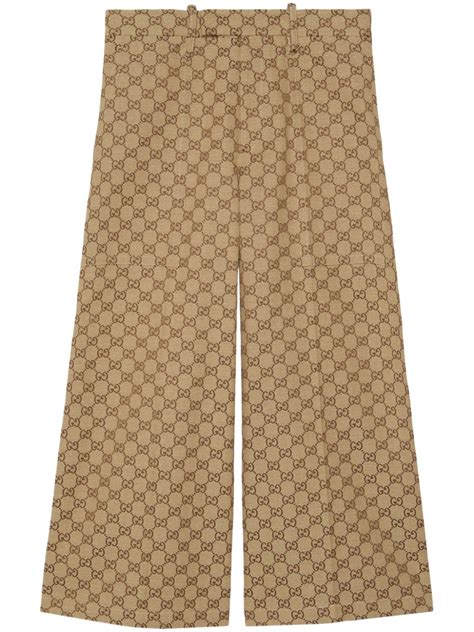 Gucci Gg Canvas Cropped Wide Leg Trousers Farfetch