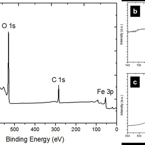 A Wide Scan B Fe 2p And C O 1s Xps Spectra Of Iron Foils