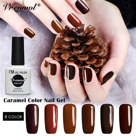 Vrenmol 6 Colors Soak Off Uv Caramel Coffee Color Series Nail Gel Polish Elegant Chocolate Brown