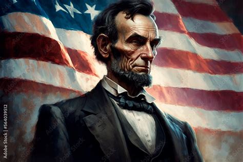 Abraham Lincoln On The Background Of The American Flag Abraham Lincoln