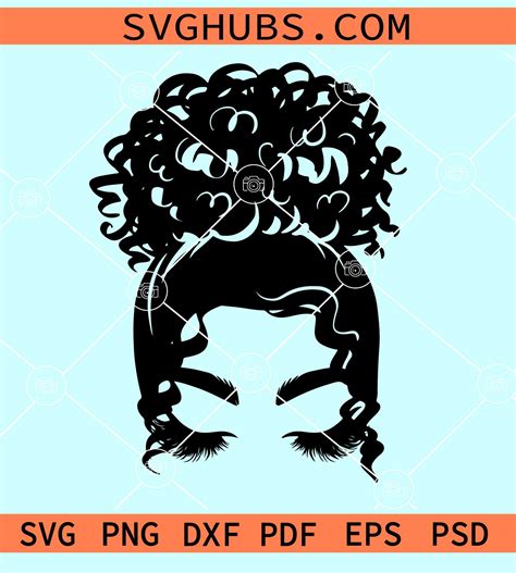 Messy bun curly hair SVG, messy bun hair svg, woman curly hair svg, Messy Bun svg